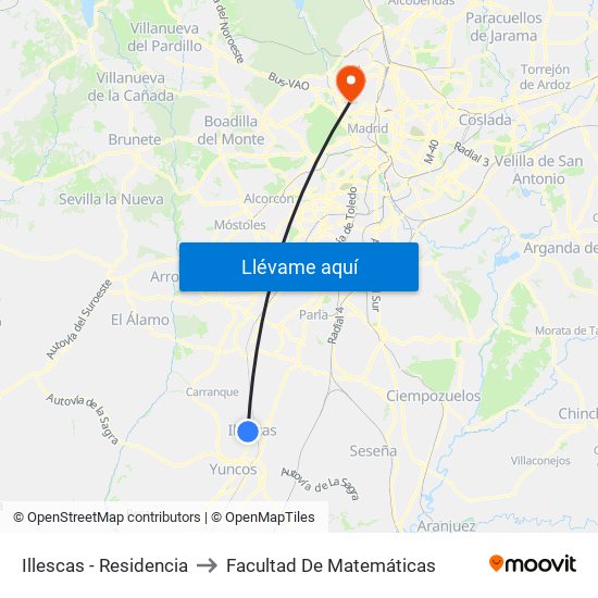 Illescas - Residencia to Facultad De Matemáticas map