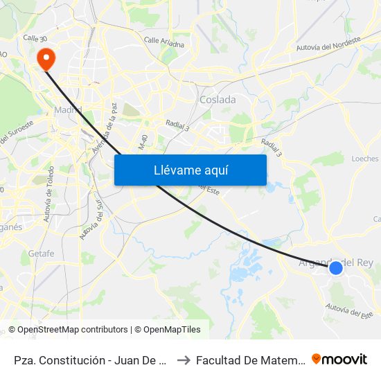 Pza. Constitución - Juan De La Cierva to Facultad De Matemáticas map