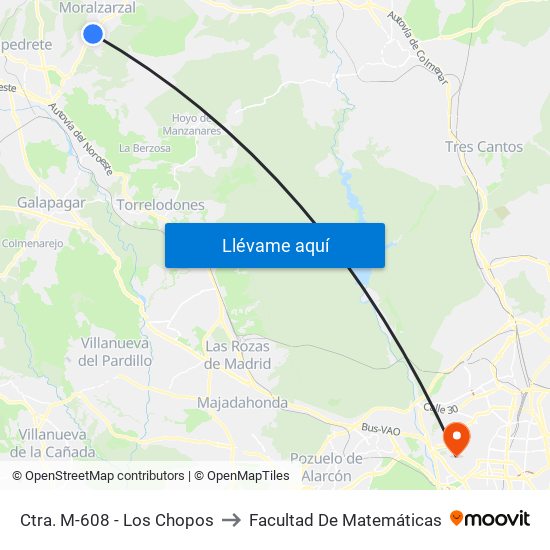 Ctra. M-608 - Los Chopos to Facultad De Matemáticas map