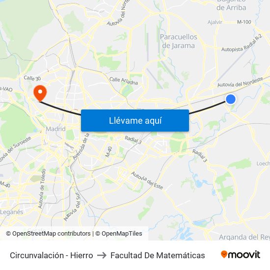 Circunvalación - Hierro to Facultad De Matemáticas map