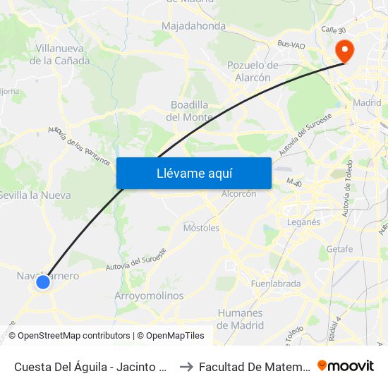 Cuesta Del Águila - Jacinto González to Facultad De Matemáticas map