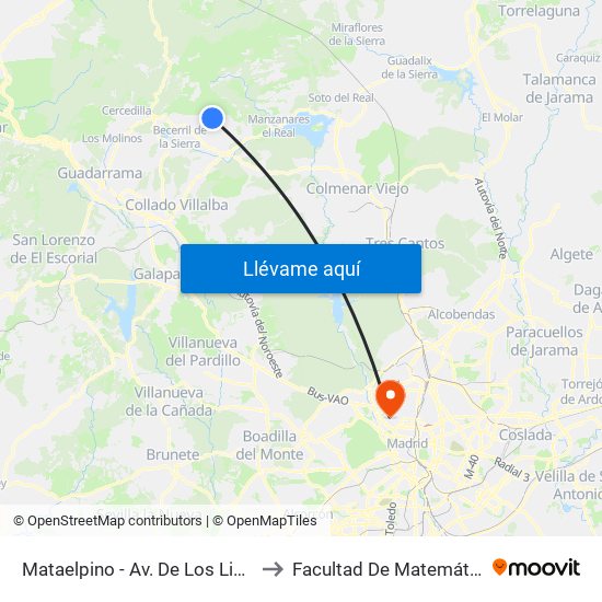 Mataelpino - Av. De Los Linares to Facultad De Matemáticas map