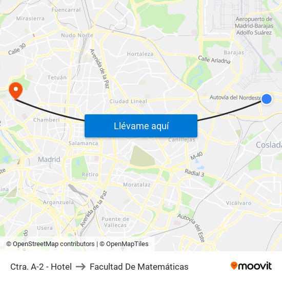 Ctra. A-2 - Hotel to Facultad De Matemáticas map