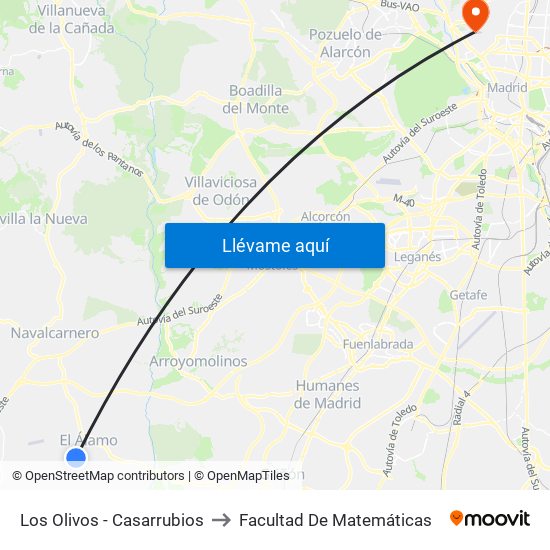 Los Olivos - Casarrubios to Facultad De Matemáticas map