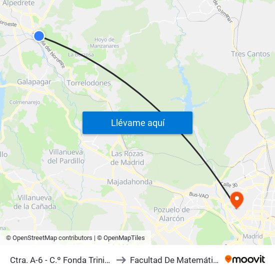 Ctra. A-6 - C.º Fonda Trinidad to Facultad De Matemáticas map