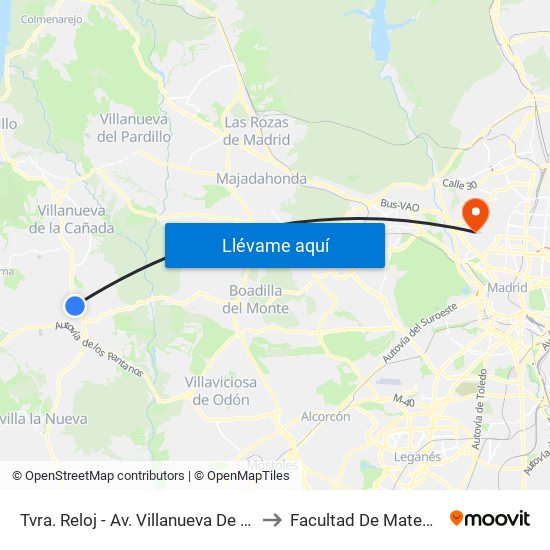 Tvra. Reloj - Av. Villanueva De La Cañada to Facultad De Matemáticas map