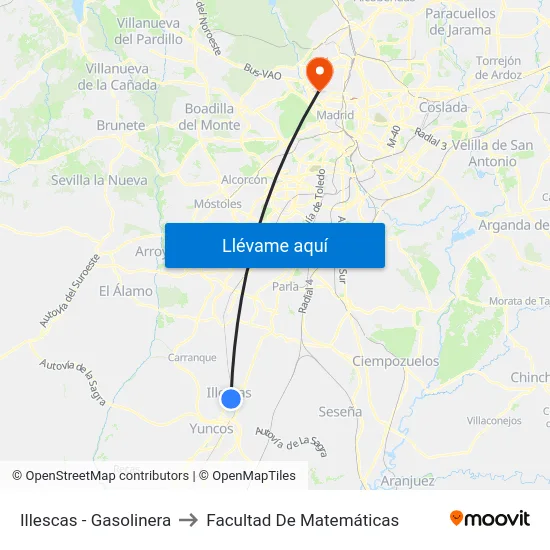 Illescas - Gasolinera to Facultad De Matemáticas map