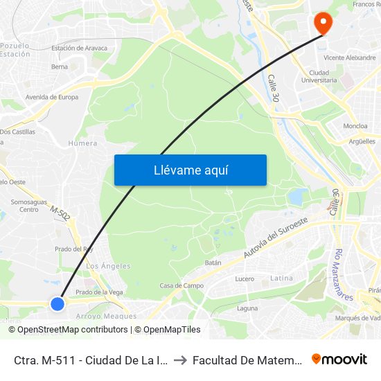 Ctra. M-511 - Ciudad De La Imagen to Facultad De Matemáticas map