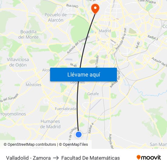 Valladolid - Zamora to Facultad De Matemáticas map
