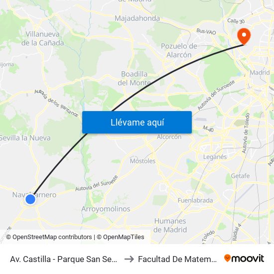 Av. Castilla - Parque San Sebastián to Facultad De Matemáticas map
