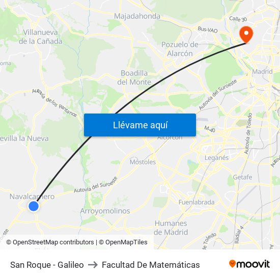 San Roque - Galileo to Facultad De Matemáticas map