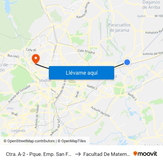 Ctra. A-2 - Pque. Emp. San Fernando to Facultad De Matemáticas map