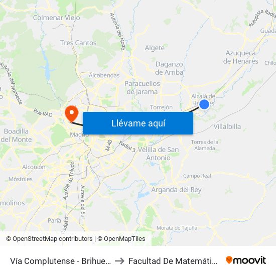 Vía Complutense - Brihuega to Facultad De Matemáticas map