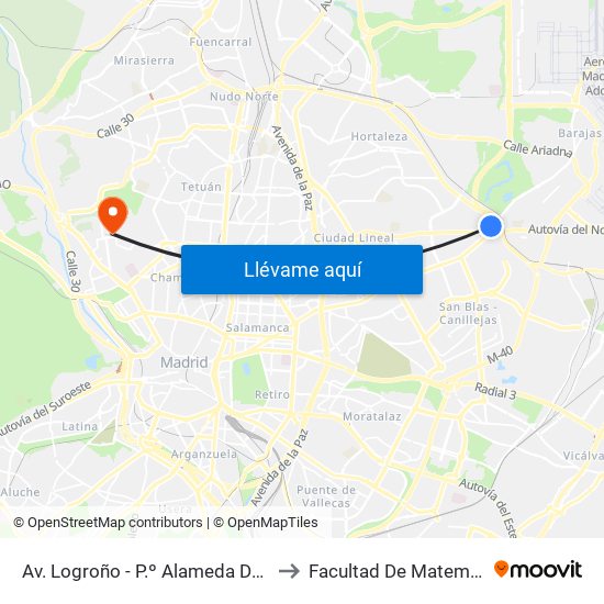 Av. Logroño - P.º Alameda De Osuna to Facultad De Matemáticas map