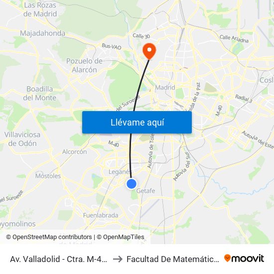 Av. Valladolid - Ctra. M-406 to Facultad De Matemáticas map