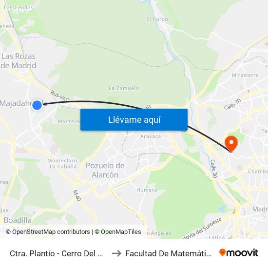Ctra. Plantío - Cerro Del Aire to Facultad De Matemáticas map