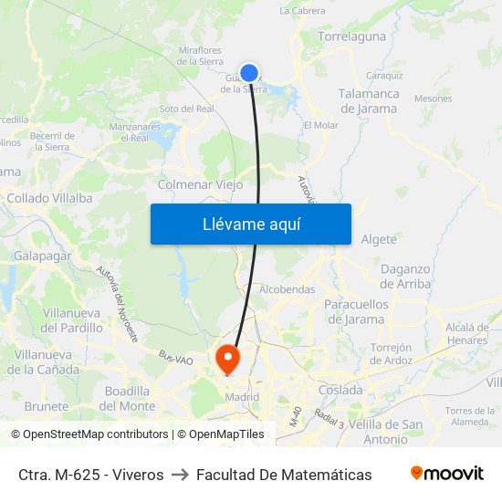 Ctra. M-625 - Viveros to Facultad De Matemáticas map