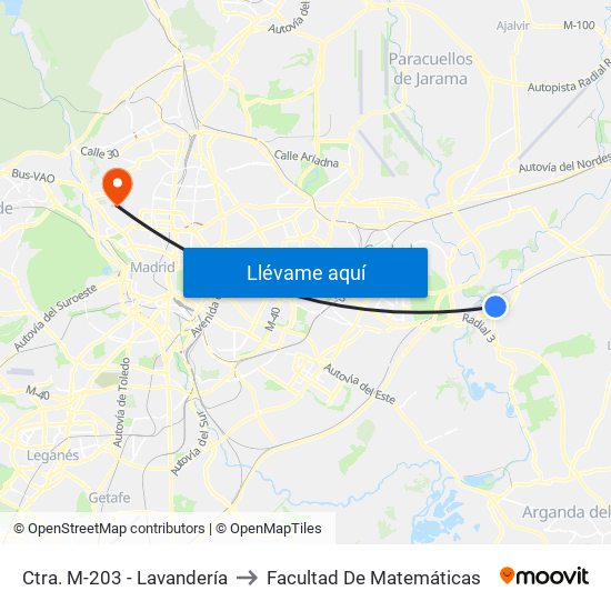 Ctra. M-203 - Lavandería to Facultad De Matemáticas map
