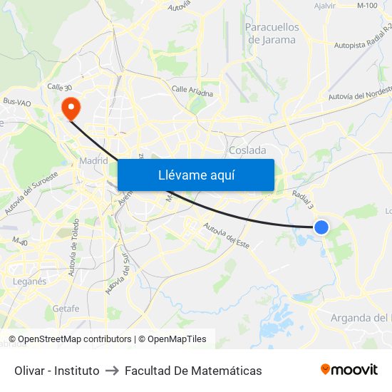 Olivar - Instituto to Facultad De Matemáticas map