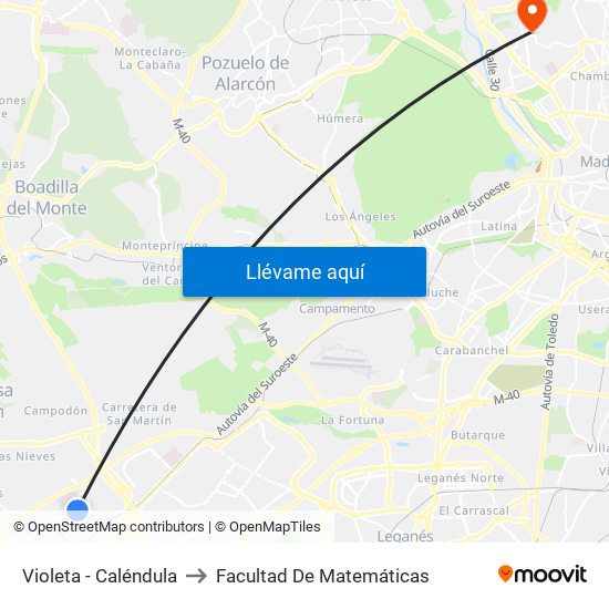 Violeta - Caléndula to Facultad De Matemáticas map