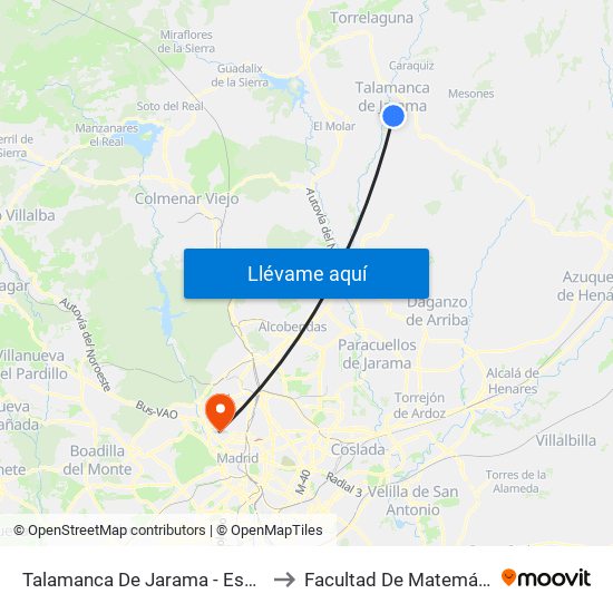 Talamanca Del Jarama - Escuelas to Facultad De Matemáticas map
