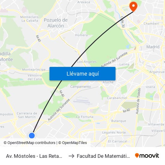 Av. Móstoles - Las Retamas to Facultad De Matemáticas map