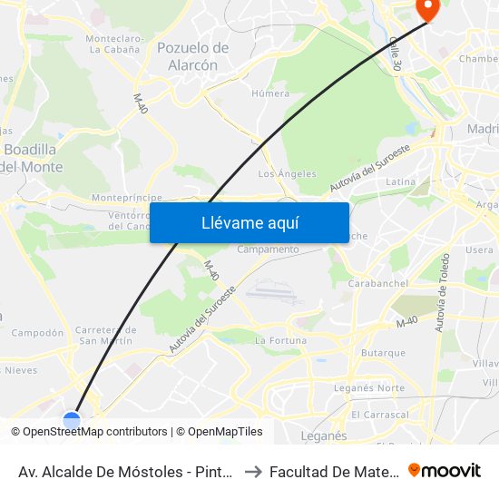 Av. Alcalde De Móstoles - Pintor Velázquez to Facultad De Matemáticas map