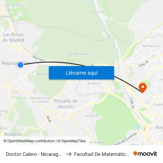 Doctor Calero - Nicaragua to Facultad De Matemáticas map