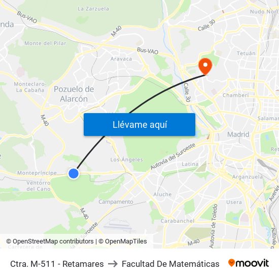 Ctra. M-511 - Retamares to Facultad De Matemáticas map