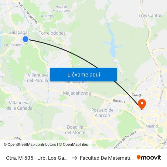 Ctra. M-505 - Urb. Los Gamos to Facultad De Matemáticas map
