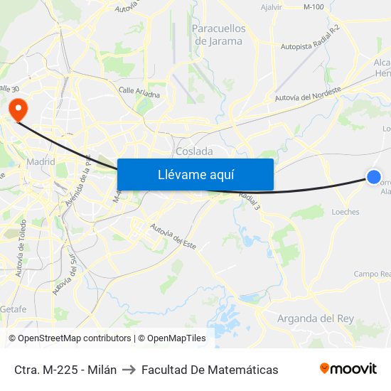 Ctra. M-225 - Milán to Facultad De Matemáticas map
