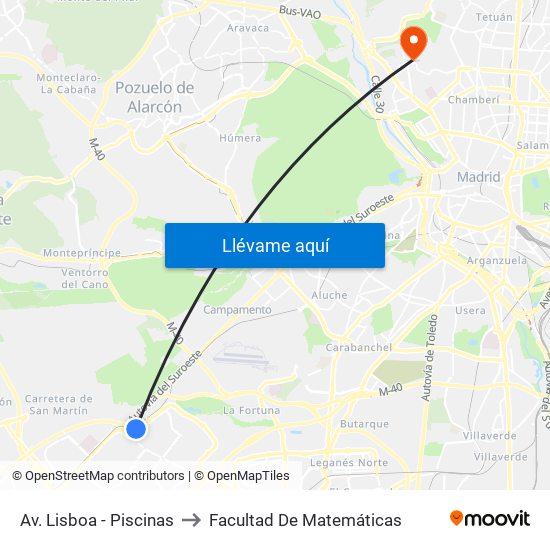 Av. Lisboa - Piscinas to Facultad De Matemáticas map