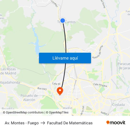 Av. Montes - Fuego to Facultad De Matemáticas map