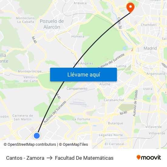 Cantos - Zamora to Facultad De Matemáticas map