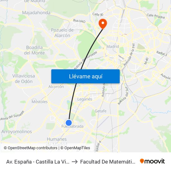 Av. España - Castilla La Vieja to Facultad De Matemáticas map