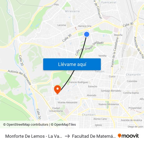 Monforte De Lemos - La Vaguada to Facultad De Matemáticas map