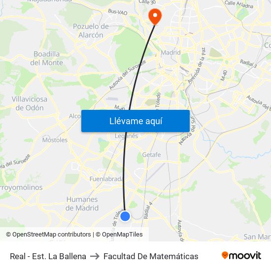 Real - Est. La Ballena to Facultad De Matemáticas map