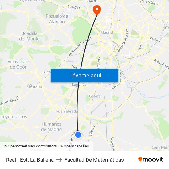 Real - Est. La Ballena to Facultad De Matemáticas map