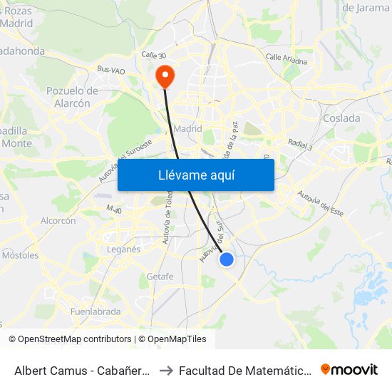 Albert Camus - Cabañeros to Facultad De Matemáticas map