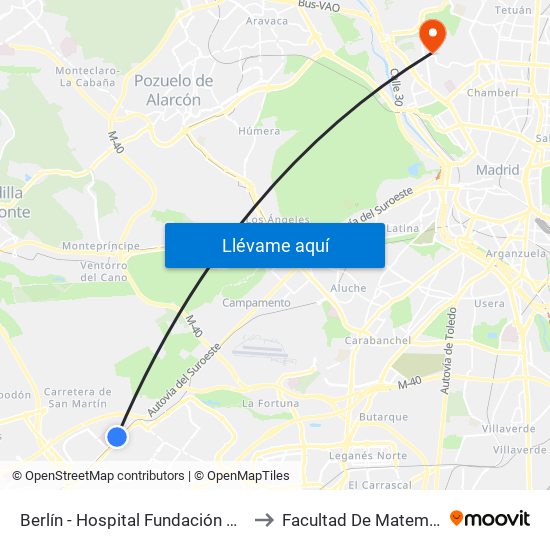 Berlín - Hospital Fundación Alcorcón to Facultad De Matemáticas map