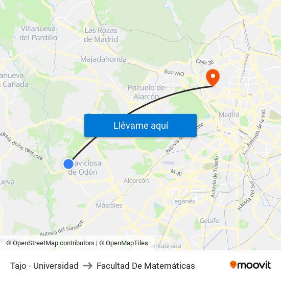 Tajo - Universidad to Facultad De Matemáticas map