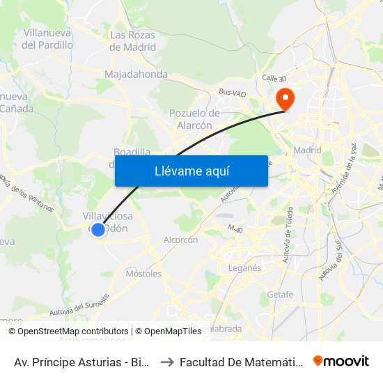 Av. Príncipe Asturias - Bispo to Facultad De Matemáticas map