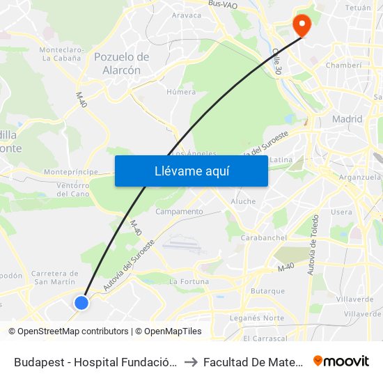 Budapest - Hospital Fundación Alcorcón to Facultad De Matemáticas map