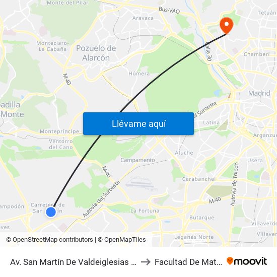 Av. San Martín De Valdeiglesias - Autocaravanas to Facultad De Matemáticas map