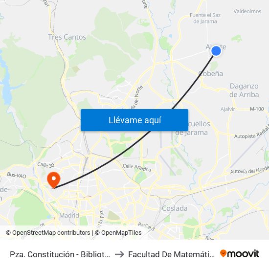 Pza. Constitución - Biblioteca to Facultad De Matemáticas map