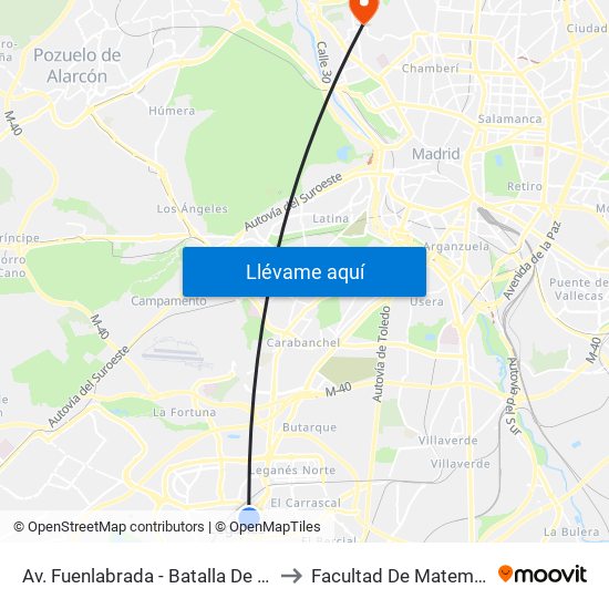 Av. Fuenlabrada - Batalla De Brunete to Facultad De Matemáticas map