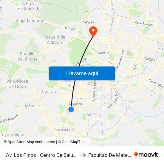 Av. Los Pinos - Centro De Salud Y Gerencia to Facultad De Matemáticas map