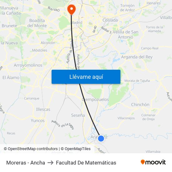 Moreras - Ancha to Facultad De Matemáticas map