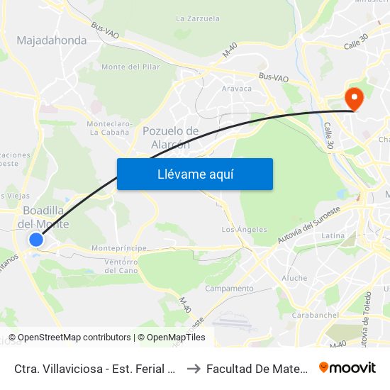 Ctra. Villaviciosa - Est. Ferial De Boadilla to Facultad De Matemáticas map