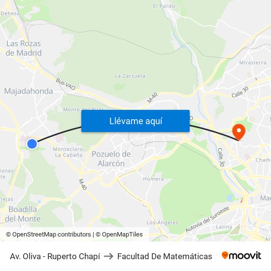 Av. Oliva - Ruperto Chapí to Facultad De Matemáticas map